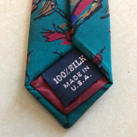 Jerry Garcia teal silk tie w/ abstract bird print - Picture 3 of 4